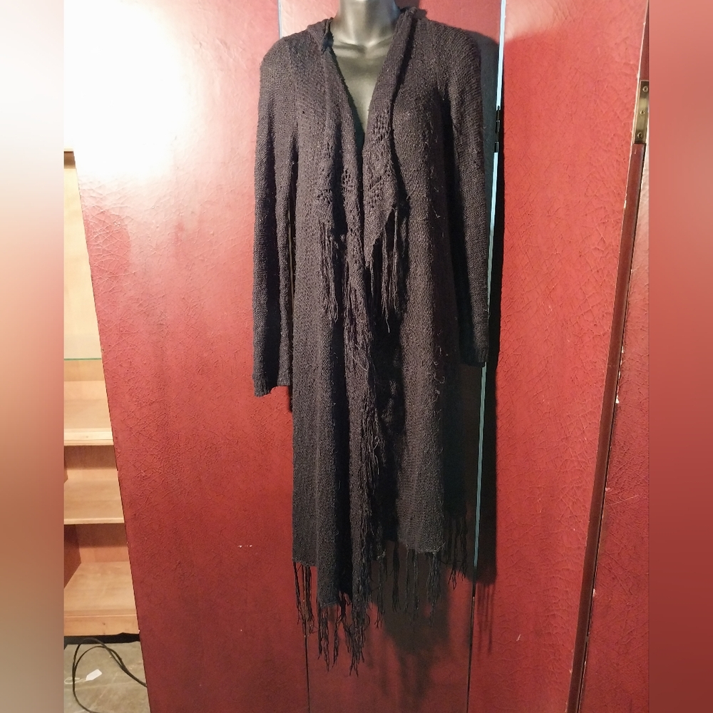 No Boundaries Black Fringe Cardigan